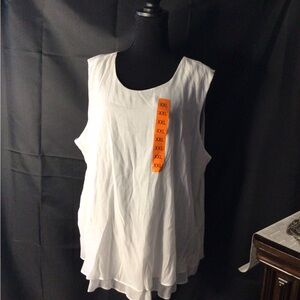 #667.  White Boxy Sleeveless Tank Top with Orange Detail